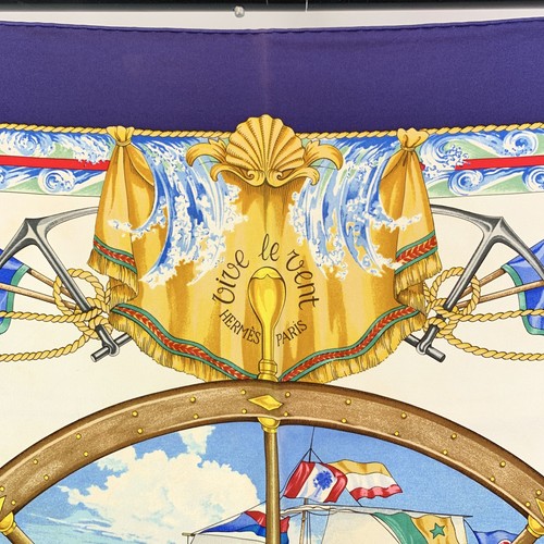 Authentic Hermes Vintage Blue Silk Scarf Vive le Vent 1992 Toutsy Bourthoumieux - Picture 4 of 6