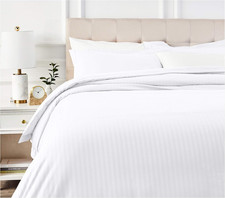 Brushed Microfiber 3 Piece Duvet Cover Set, Full/Queen, Bright White, Striped
