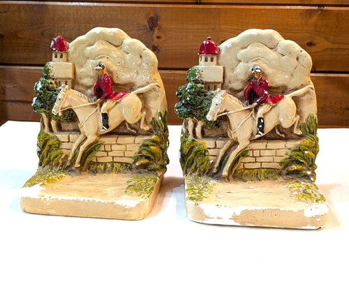 Vintage Buchstützen Elfenbein Ton Ware Fuchs Jäger Kreidegeschirr Relief - 1939 - Bild 3 von 10
