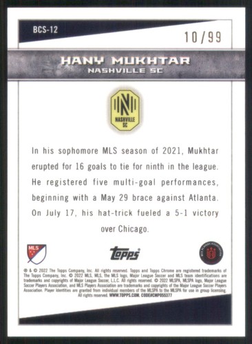 2022 Topps Chrome MLS Big City Strikers Aqua #BCS-12 Hany Mukhtar /99 396 - Picture 2 of 2