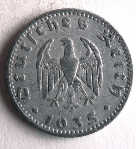 1935 THIRD REICH GERMANY 50 REICHSPFENNIG - RARE Coin - Lot J29