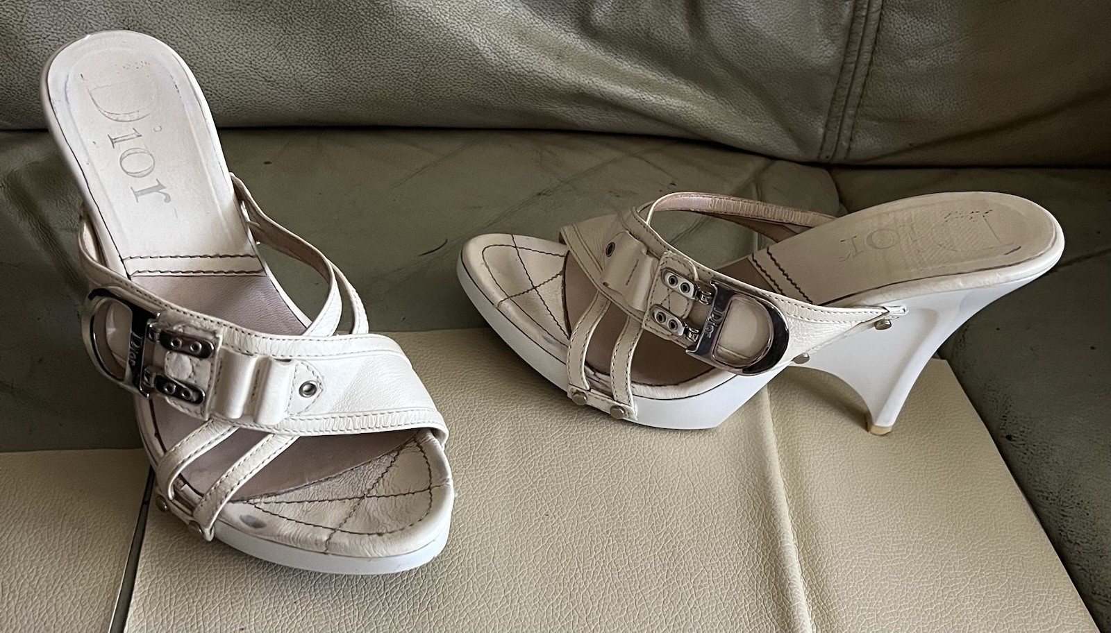 Christian DIOR Y2K Vintage John Galliano White High Heel Mule Sandals 38 Us 8