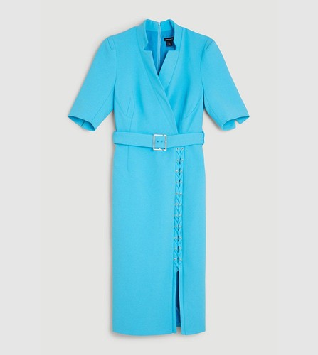BNWT Karen Milen Compact Stretch Lace Up Forever Midi Dress Aqua Gr:8 UVP:199 - Bild 4 von 5