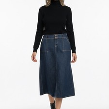 Ashley Stewart A Line Rodeo Buckle Cowl Girl Women's 20W Blue Denim Midi Skirt