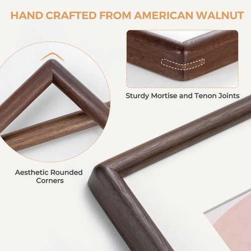 8 x 10 Picture Frame - Solid Walnut Frame 8x10 Matted to 5x7 - Rounded Corner... - Bild 2 von 10