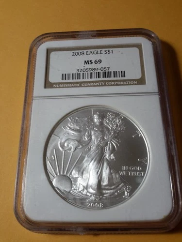 2008 Silver Eagle  NGC MS 69 Brown Label ~ PRISTINE ~ NO SPOTS