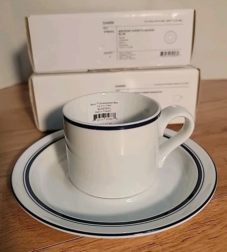 4 DANSK BISTRO CHRISTIANSHAVN Blue and White Cup & Saucer Sets NEW coffee