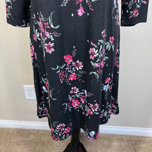 Karen Scott black w/ pink floral relax fit dress 3/4 sleeves streetwear size PM - Picture 8 of 16