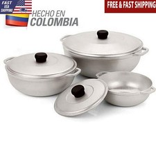 Colombian Cast Aluminum Caldero Dutch Oven Set 3 Pieces W/ Lid Cooking Ideal New