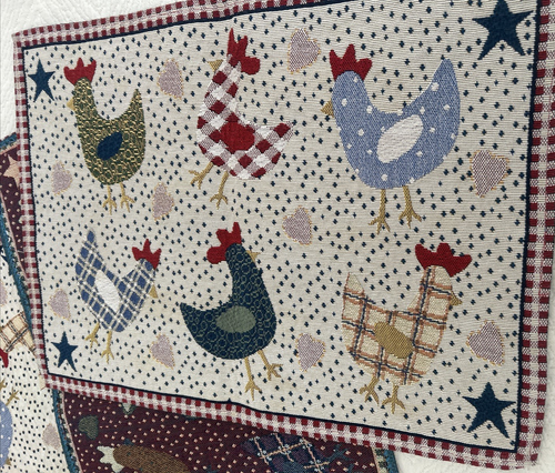 3 Vtg Americana Chickens Stars Hearts Tapestry Placemats Country Reversible - Picture 5 of 5