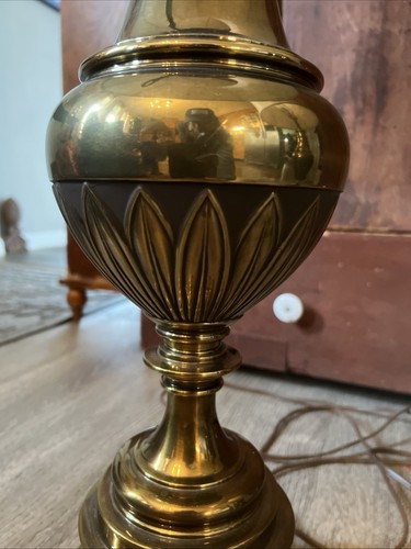 Stiffel XL Mid Century Hollywood Regency Gold Solid Brass Table Lamp Set Pair - Picture 7 of 24