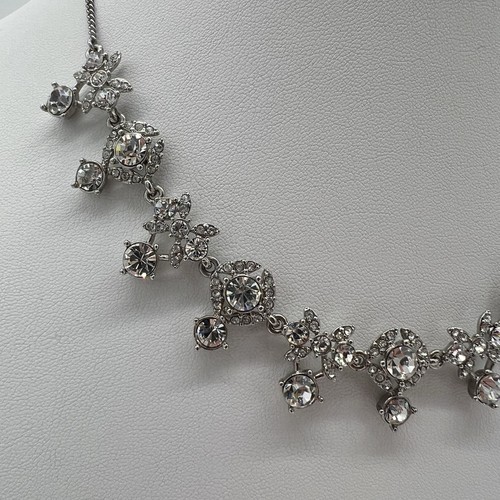 Signed Givenchy Silver Tone Clear Crystal Necklace & Drop Earring Set - Picture 3 of 8