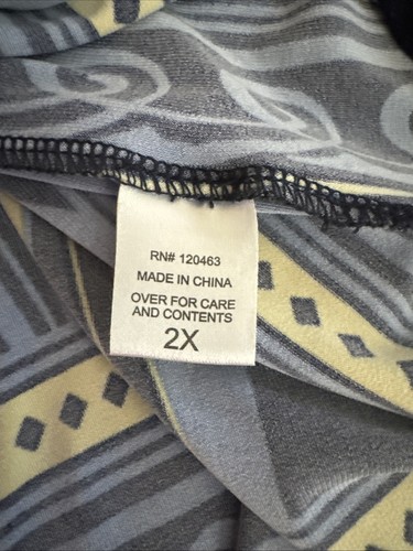 CSC Studio Pullover Blouse 2X Blue Yellow Geometric Packable Slinky - Picture 7 of 8