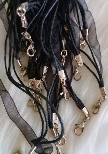 Lot of 17 Sheer Ribbon & Cord Necklaces 18" Bead or Pendant Ready Craft Supplies - Picture 3 of 4