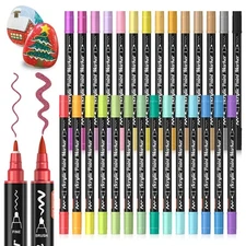 28 Metallic Colors Dual Tip Acrylic Paint Markers, Brush Tip and Fine Tip Acr...