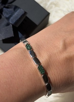 Apm Monaco Yacht Club Dainty Silver Bracelet Sz S Green Crystals $197 NEW