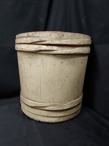 Primitive 19. Jh. Staved Wood Banded Basket Bucket Original Old Green Paint 17,5"