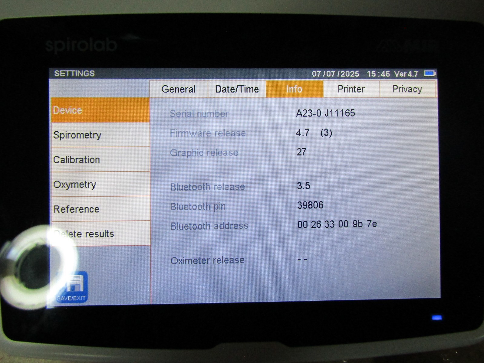 MIR Spirolab Spirometer Touchscreen Bluetooth