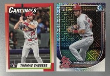 2- 2025 Thomas Saggese Bowman Mega Box Mojo Refractor, Topps Series 2 1990 Retro