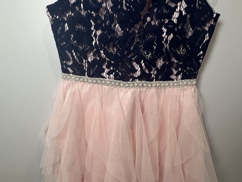 Rare Editions Blue Lace Pink Tulle Girls Dress Size 14 Lined Fancy - Picture 3 of 12