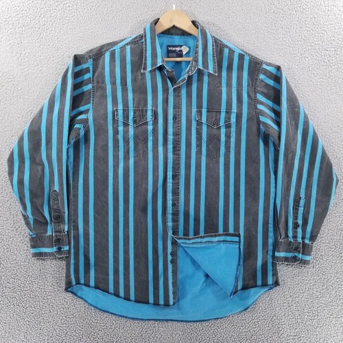 VTG Wrangler Brushpopper Shirt Mens XL 17.5 35 Blue Black Western Cowboy Rodeo - Picture 2 of 19