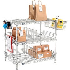 Nexel Chrome To Go Rack 3 Wire Shelves Dividers  Ledges 30"W x 18"D x 34"H