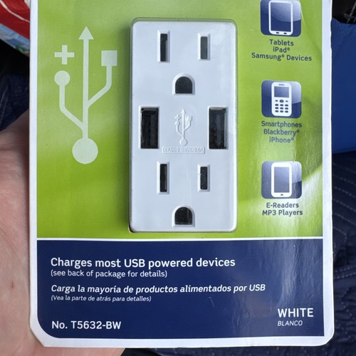 LEVITON T5632-BW 3.6A USB Type-A In Wall Charger 15A Tamper Resistant Outlet #26 - Picture 2 of 3