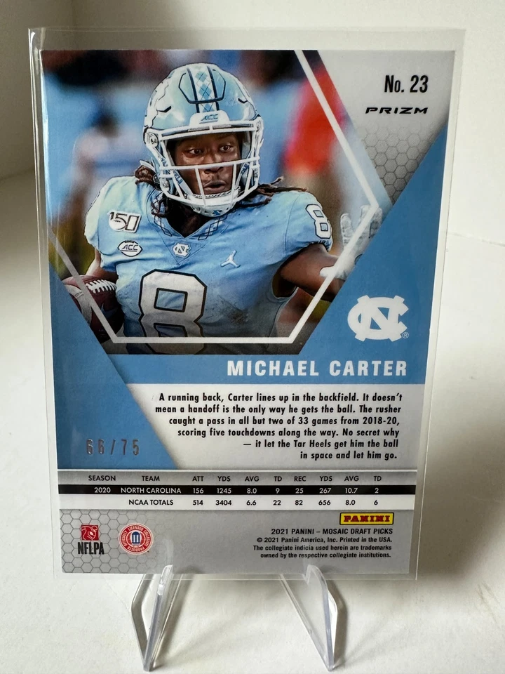 Michael Carter 2021 Mosaic Draft Picks Rookie Blue /75 No. 23 - Image 2 of 2