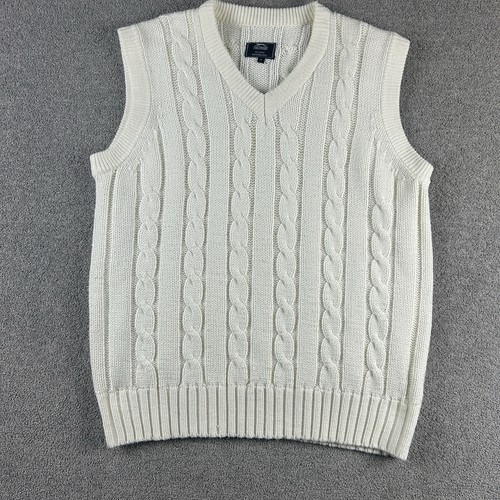 Slazenger Men’s Cable Knit Sweater Vest Size M Cream White Preppy Retro Acrylic