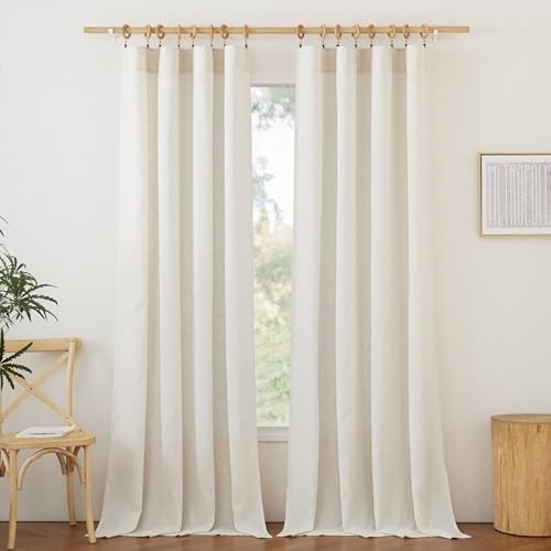 Flax Sheer Linen Curtains for Living Room 95 55"W x 95"L (Pack of 2) Natural - Imagen 5 de 7
