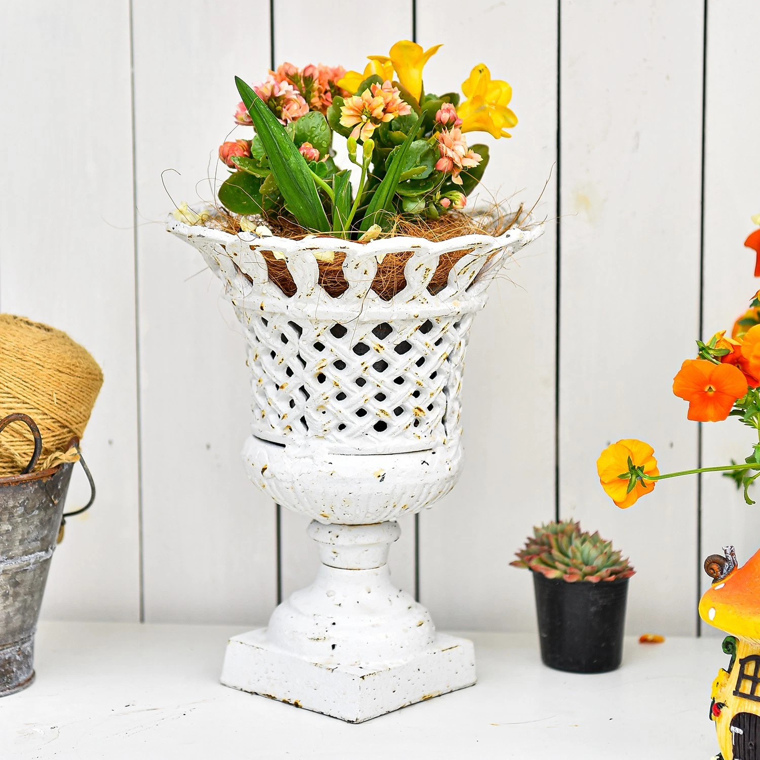 Sungmor Cast Iron Urn Planters Beautiful Hollow Trophy Design Tall Bouquets Vase