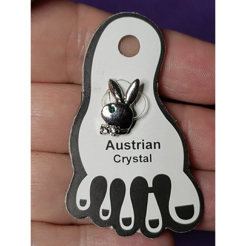Bunny Shaped Silver Tone Toe Ring, Green & Clear Austrian Crystals, Stretch, NWT - Picture 2 of 4