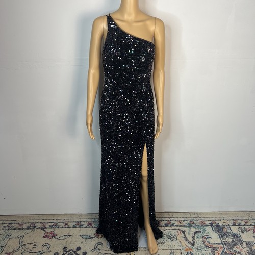 Jules & Cleo Pailletten schwarz One Shoulder schimmerndes Kleid Gr. 6 bodenlanges Kleid - Bild 2 von 7