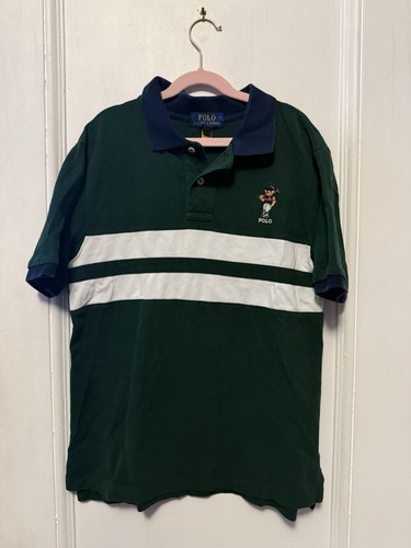 Polo Ralph Lauren Bear Polo Shirt Boys 6 Green Slim Fit Double Sided Bear Rugby - Picture 1 of 13