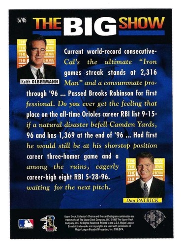 1997 Collector's Choice Cal Ripken Jr. #5/45 Baltimore Orioles The Big Show - Bild 2 von 2