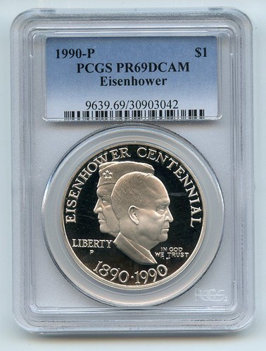 1990 P $1 Eisenhower Silver Commemorative Dollar PCGS PR69DCAM