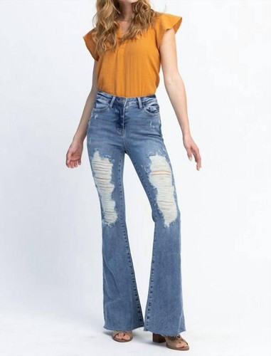 Judy Blue Retro Destroyed Flare Jeans Blue