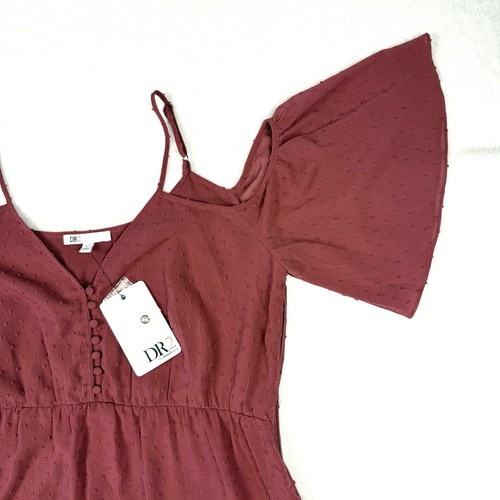 DR2 by Daniel Rainn L Red Open Shoulder V-Neck Blouse Adjustable Straps - Picture 9 of 21