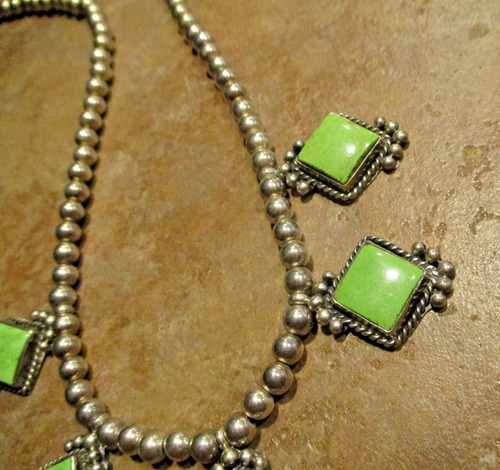 18" Vintage Navajo Sterling Silver Green Royston Turquoise Necklace / Earrings - Picture 11 of 14