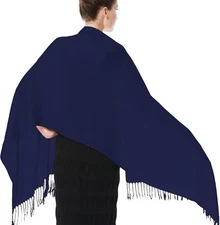 Women Plain Solid Colors Large Soft Silky Pashmina Shawl Wrap Scarf (Navy)