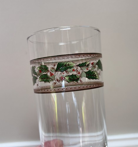 Vtg Home for the Holidays Christmas Holly Highballs 14oz Glasses MACYS Set of 4 - Picture 3 of 23