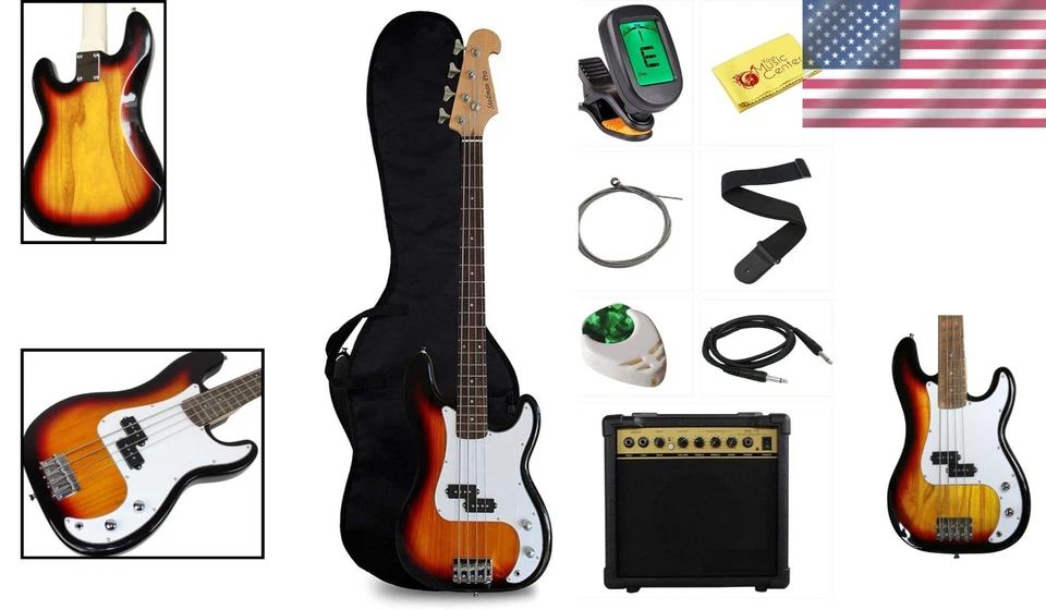 Комплект электрической бас-гитары Stedman серии для начинающих 46 дюймов с усилителем 15 Вт - золотистый - Изображение 2 из 4