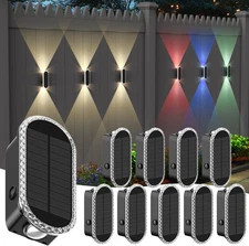 10-Pack Solar Fence Lights RGBW 8-Color IP65 Waterproof Dual Lens Up/Down