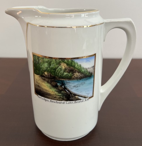 Antique Large Ceramic Pitcher The Ledges Newfound Lake Bristol New Hampshire - Picture 1 of 11