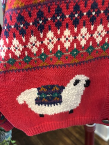 Cardigan vintage Northern Isles donna XL maglione pecora Fair Isle rosso RARO - Foto 2 di 5