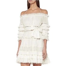 ZIMMERMANN Dress Size 0/AU 8/US 4 Corsair Short Tiered Lace White Bridal Ruffle