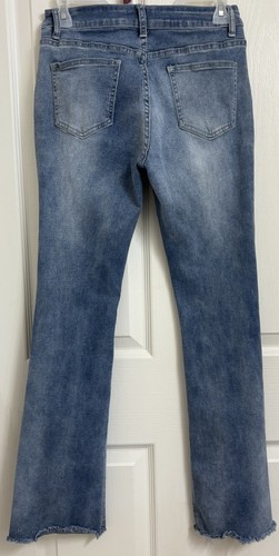 Bamboo Women’s Teens Size 11 Mid Rise Flared Frayed Cross Jeans Waist Size 25 - Picture 4 of 5