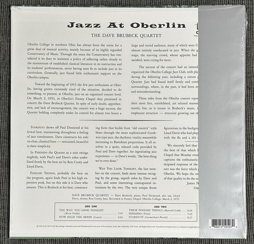The Dave Brubeck Quartet "Jazz At Oberlin" 180-Gram Mono LP/Vinyl 2023 Craft - Picture 2 of 3