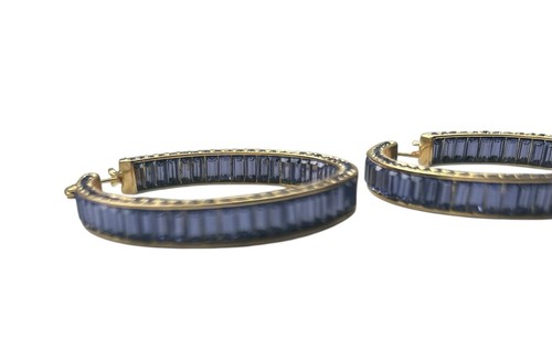 Hoop Earrings by: AKKAD CHINA GOLD tone With Purple Stones - Picture 2 of 9