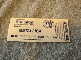 Rare Metallica Aug 1982 Ticket Troubadour Vintage Pre Cliff Burton San Francisco
